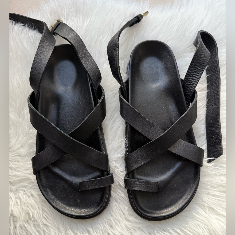 Black Leather unisex Sandals